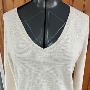 GAP Merino Wool Blend V-Neck Sweater Cream Off-White Women’s Small